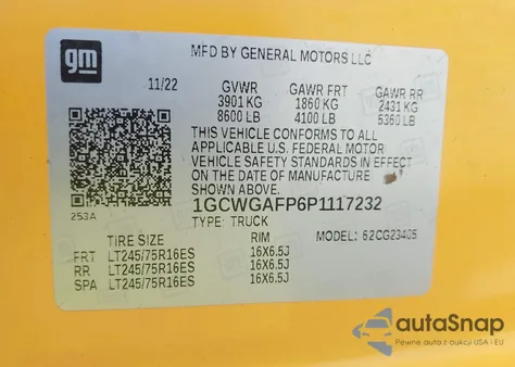 2023 Chevrolet Express Cargo Rwd 2500 Regular Wheelbase Wt from USA, damaged, VIN 1GCWGAFP6P1117232